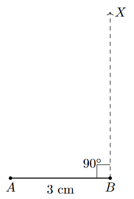 Step 2 Step 2: A perpendicular ray BX is drawn at point B, making a 90-degree angle with AB.
